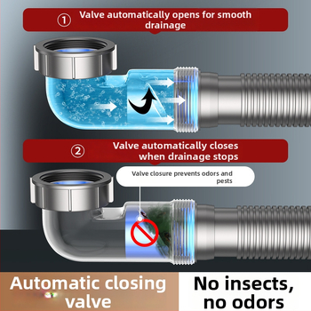 Nõudepesuvanni drenaažitoru – külgmontaaž, tõstetav tüüp, lõhna vastu, kaasaegne minimalistlik stiil