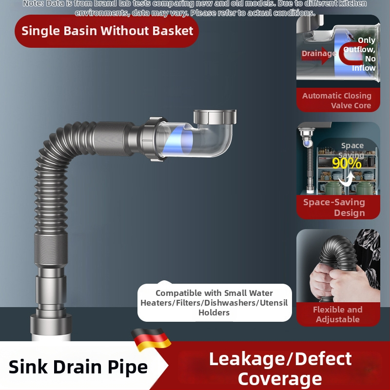 Nõudepesuvanni drenaažitoru – külgmontaaž, tõstetav tüüp, lõhna vastu, kaasaegne minimalistlik stiil