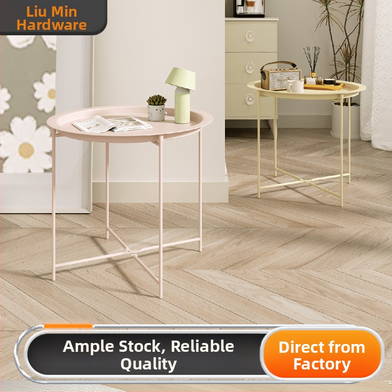 Apskritas metalo kavos staliukas su metalo rėmu, šiuolaikinis minimalistinis dizainas, sulankstomas, tinkamas svetainei ir miegamajam.