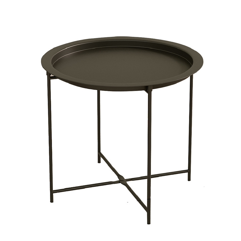 Apskritas metalo kavos staliukas su metalo rėmu, šiuolaikinis minimalistinis dizainas, sulankstomas, tinkamas svetainei ir miegamajam.