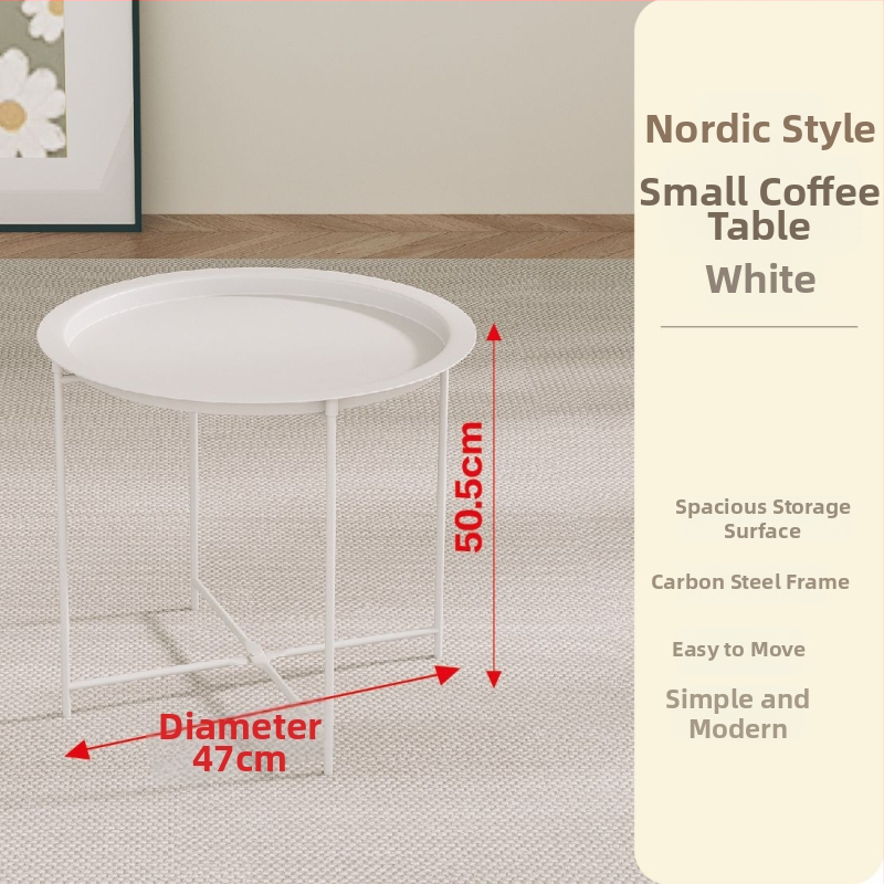 Apskritas metalo kavos staliukas su metalo rėmu, šiuolaikinis minimalistinis dizainas, sulankstomas, tinkamas svetainei ir miegamajam.