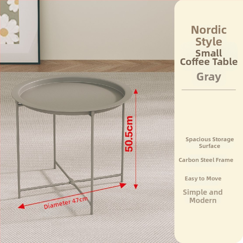 Apskritas metalo kavos staliukas su metalo rėmu, šiuolaikinis minimalistinis dizainas, sulankstomas, tinkamas svetainei ir miegamajam.