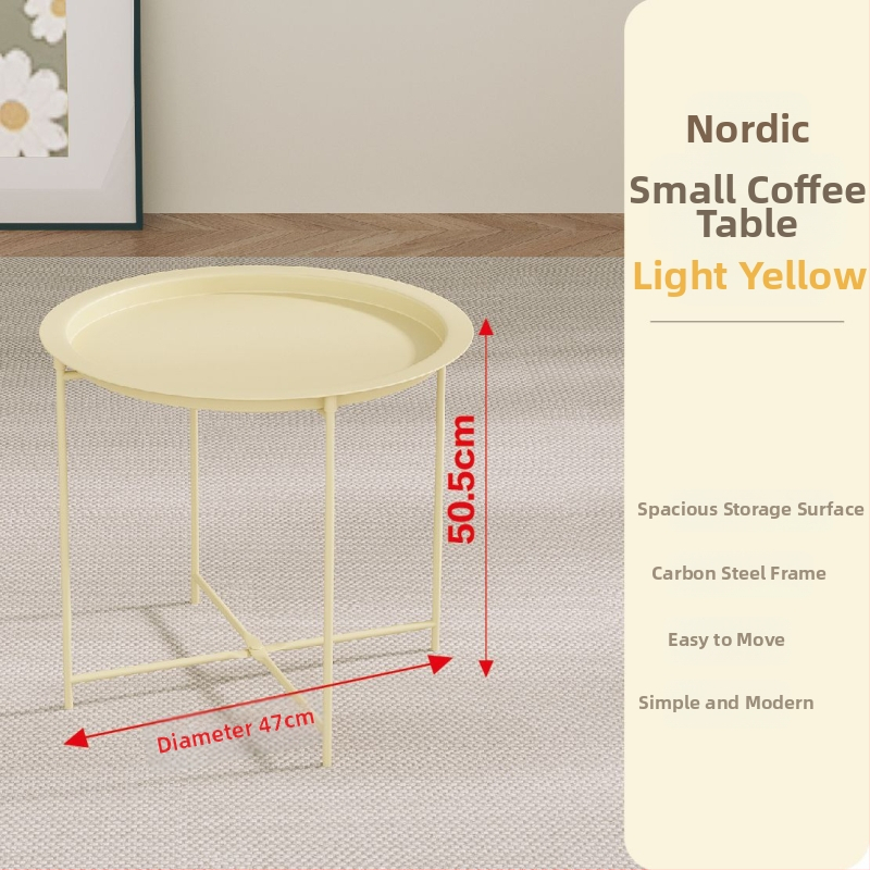 Apskritas metalo kavos staliukas su metalo rėmu, šiuolaikinis minimalistinis dizainas, sulankstomas, tinkamas svetainei ir miegamajam.