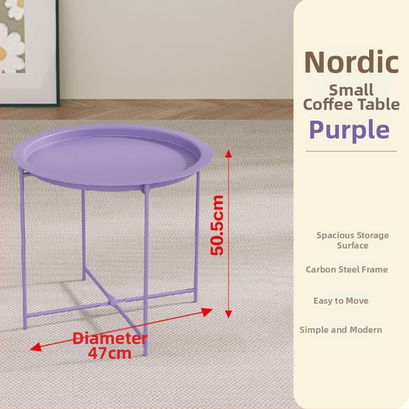 Apskritas metalo kavos staliukas su metalo rėmu, šiuolaikinis minimalistinis dizainas, sulankstomas, tinkamas svetainei ir miegamajam.