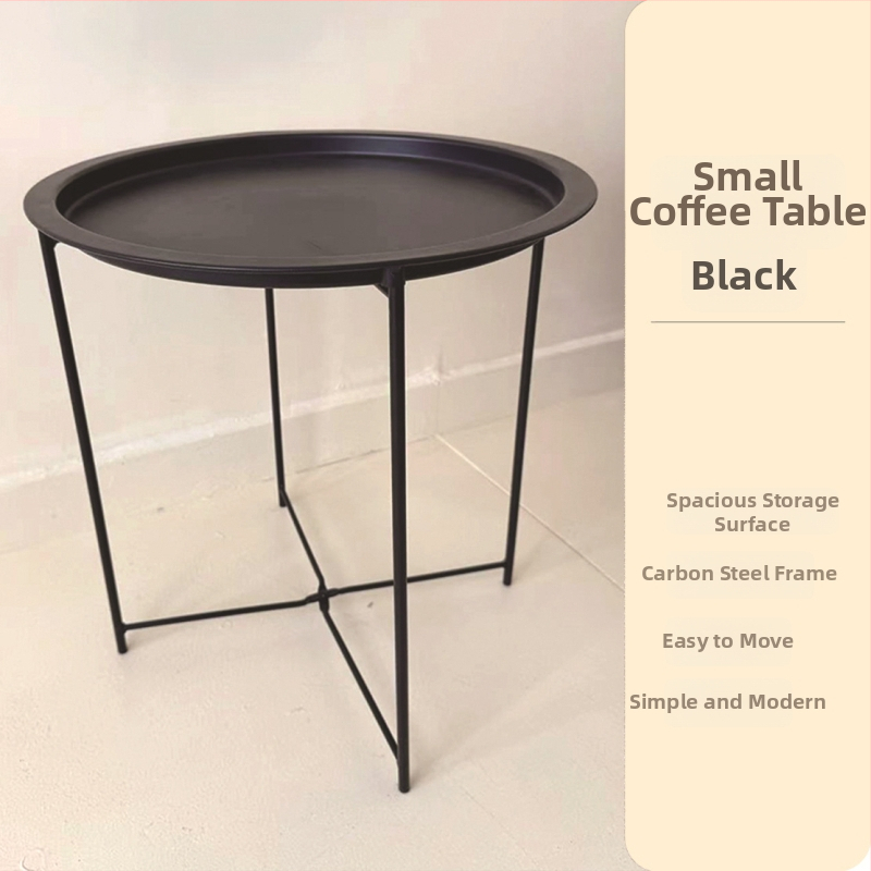Apskritas metalo kavos staliukas su metalo rėmu, šiuolaikinis minimalistinis dizainas, sulankstomas, tinkamas svetainei ir miegamajam.