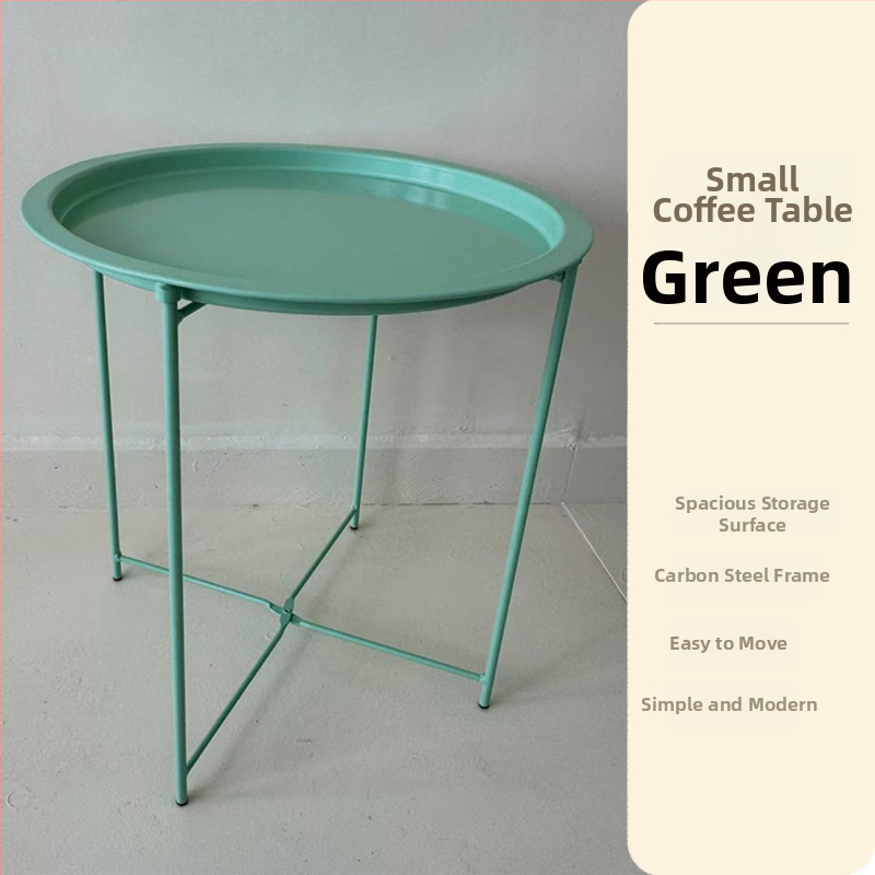 Apskritas metalo kavos staliukas su metalo rėmu, šiuolaikinis minimalistinis dizainas, sulankstomas, tinkamas svetainei ir miegamajam.