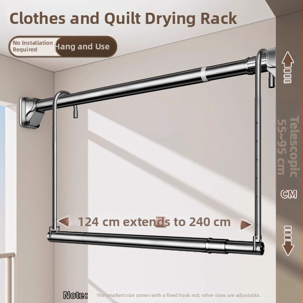 Teleskopinė drabužių džiovinimo lazda – be gręžimo, nerūdijančio plieno, spintelės ir užuolaidų laikiklis, šiuolaikiškas minimalistinis stilius, Yijiale