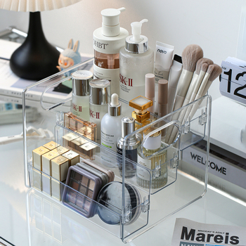 Casetă de depozitare pentru cosmetice – organizator de birou din acrilic transparent pentru cosmetice, bijuterii, telecomenzi și telefoane mobile