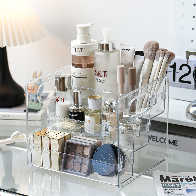 Casetă de depozitare pentru cosmetice – organizator de birou din acrilic transparent pentru cosmetice, bijuterii, telecomenzi și telefoane mobile