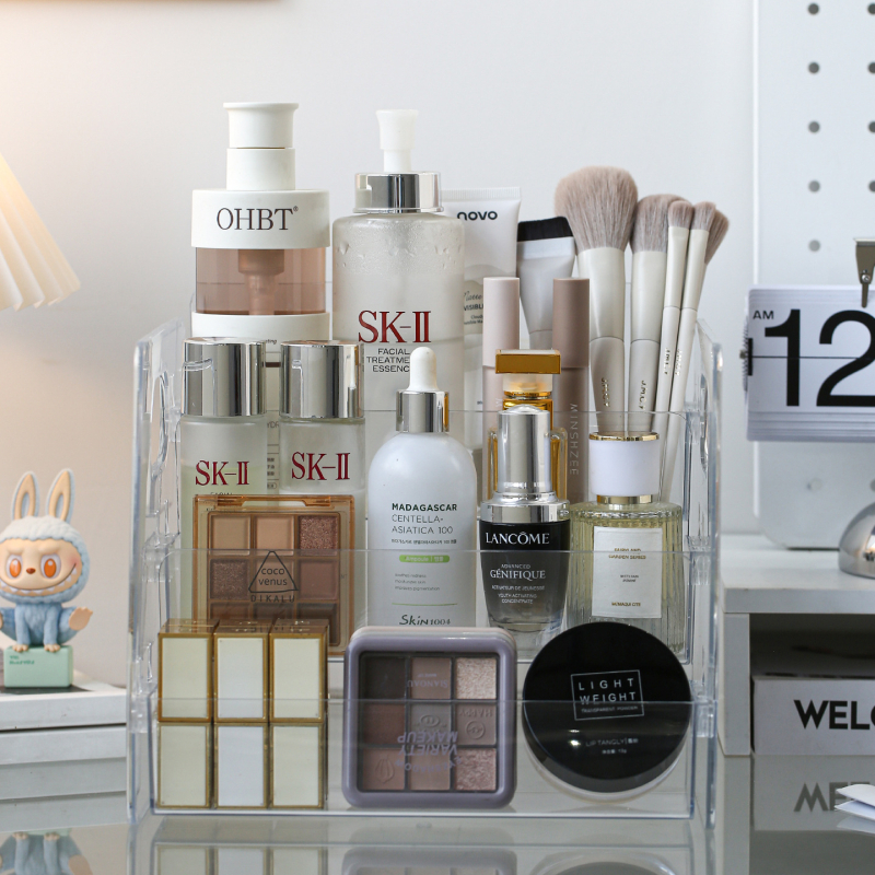 Casetă de depozitare pentru cosmetice – organizator de birou din acrilic transparent pentru cosmetice, bijuterii, telecomenzi și telefoane mobile