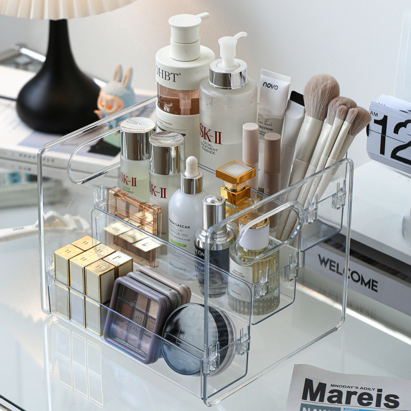 Casetă de depozitare pentru cosmetice – organizator de birou din acrilic transparent pentru cosmetice, bijuterii, telecomenzi și telefoane mobile