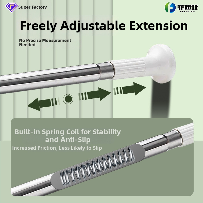 Phidias nerūdijančio plieno teleskopinė skalbinių džiovinimo lazda, reguliuojama be gręžimo, universali lazda, šiuolaikiškas minimalistinis dizainas, 2024 m. pavasaris, kodas 05