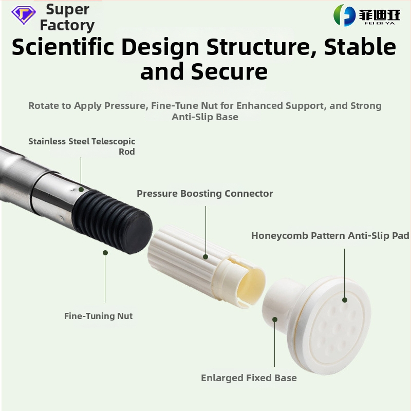 Phidias nerūdijančio plieno teleskopinė skalbinių džiovinimo lazda, reguliuojama be gręžimo, universali lazda, šiuolaikiškas minimalistinis dizainas, 2024 m. pavasaris, kodas 05