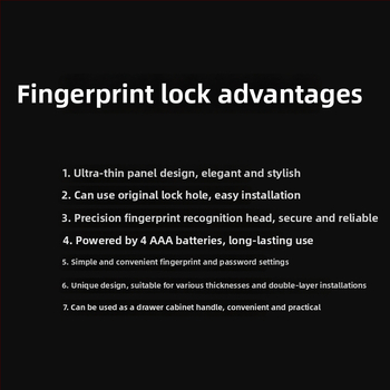 Sõrmejälje luku kappide ja sahtlite jaoks — 100000 avamisi, skaneerimise aeg <3 s, valepositiivsete tuvastamise määr <0,01%, DC toiteallikas, töökeskkonna temperatuur 30°C