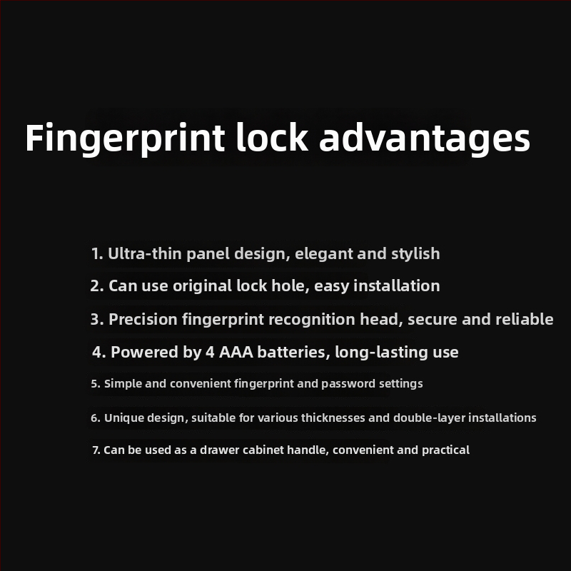 Biometriskā atslēga ar pirkstu nospiedumu skapjiem un atvilktnēm — 100000 atbloķēšanu, skenēšanas laiks <3 s, viltus atpazīšanas rādītājs <0,01%, DC barošana, darba temperatūra 30°C