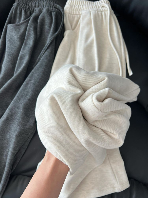 Pantaloni largi cu talie înaltă, căptuți cu fleece, croială lejeră, material gros, lungi
