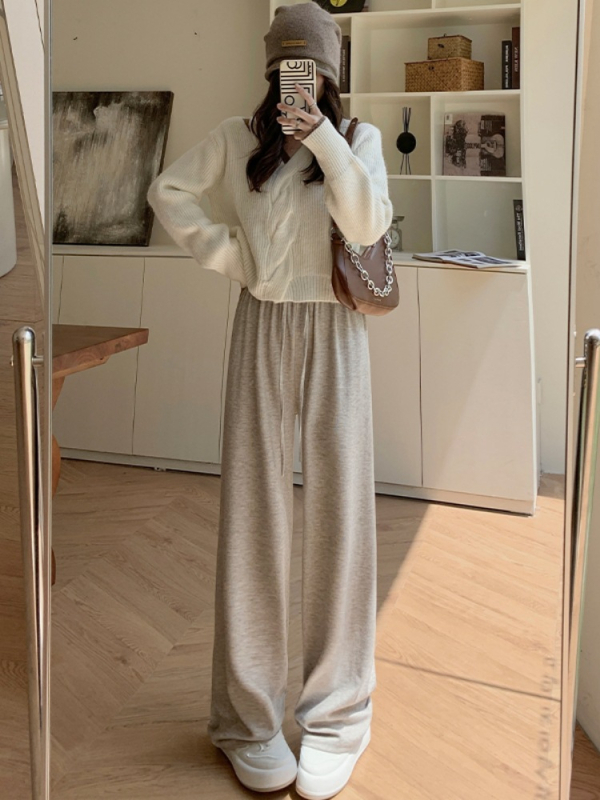 Pantaloni largi cu talie înaltă, căptuți cu fleece, croială lejeră, material gros, lungi