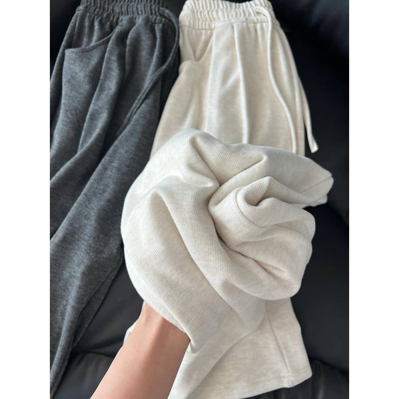 Pantaloni largi cu talie înaltă, căptuți cu fleece, croială lejeră, material gros, lungi