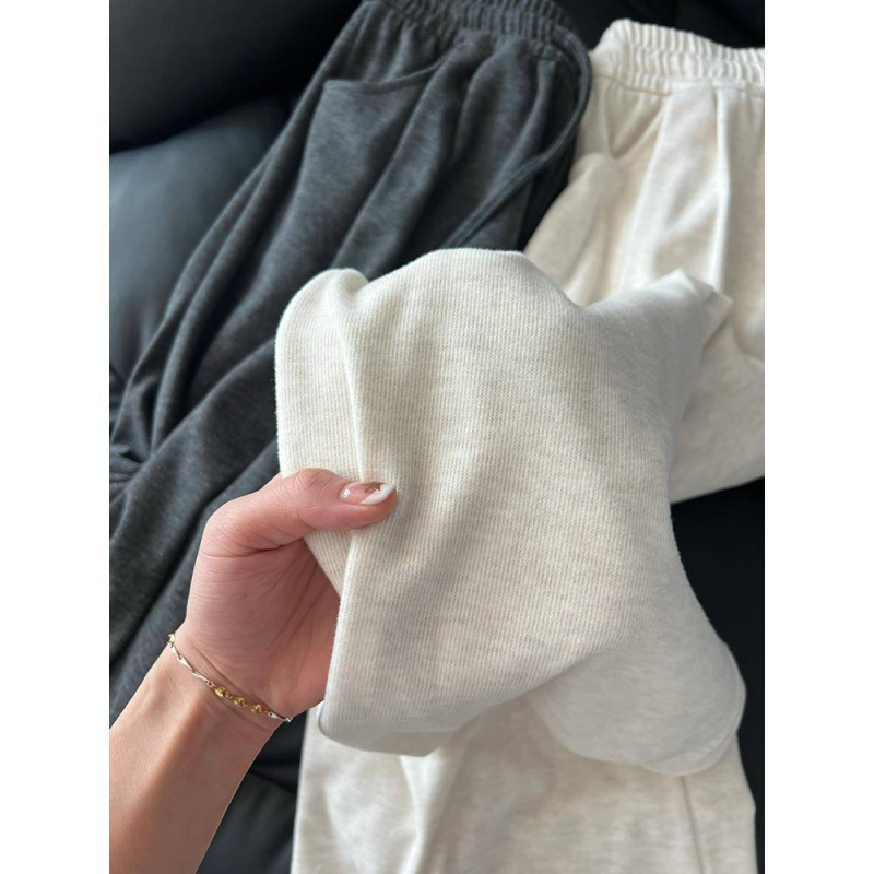 Pantaloni largi cu talie înaltă, căptuți cu fleece, croială lejeră, material gros, lungi