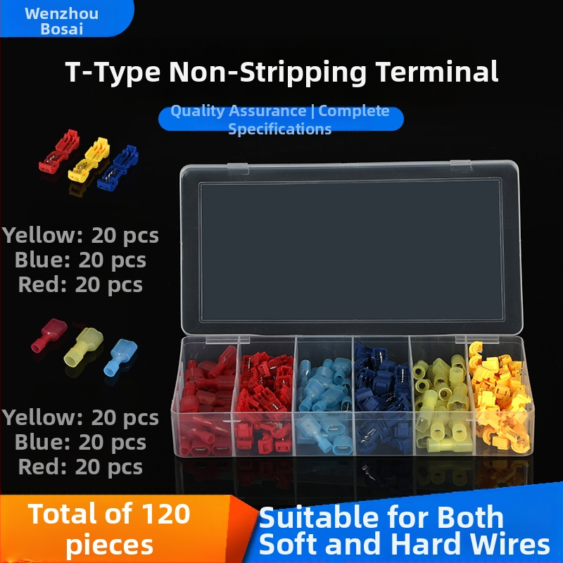 120-osaline T-tüüpi terminaliblokkide komplekt turvalise klambriga peamisele harule, nailonist, süstimisega vormimine, 0,5–6 m2