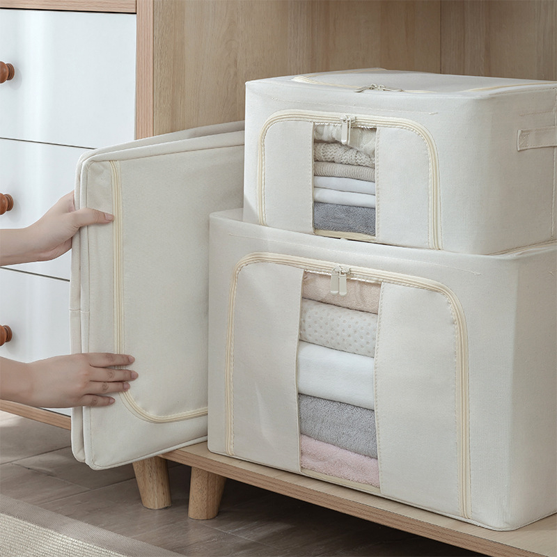 Κουτί αποθήκευσης ρούχων με ενισχυμένο μεταλλικό σκελετό, υφασμάτινος οργανωτής από πολυεστέρα-βαμβάκι, 100 L, ανθεκτικό στην υγρασία και στη σκόνη, για ντουλάπα