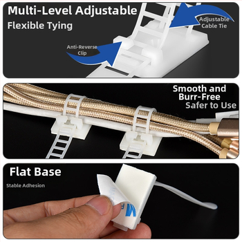 CHCC clip reglabil pentru cabluri cu adeziv 3M, montaj fără găuri