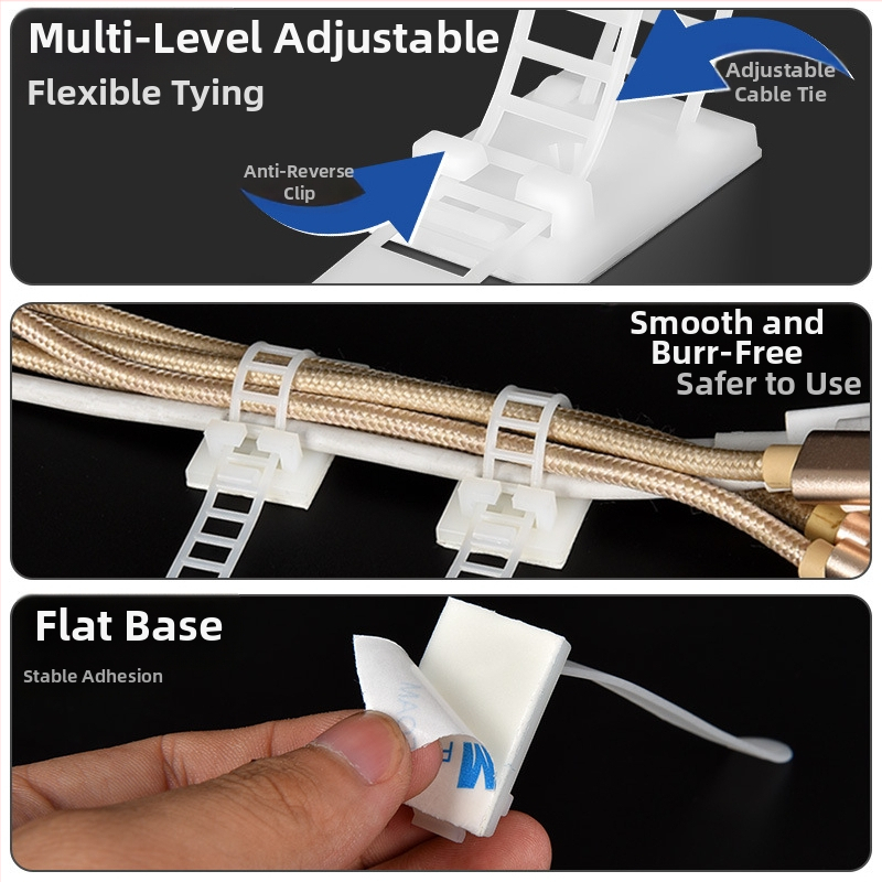 CHCC clip reglabil pentru cabluri cu adeziv 3M, montaj fără găuri