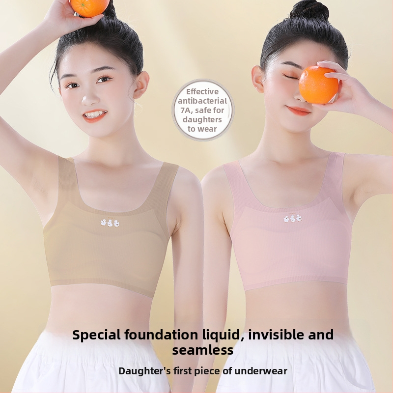 Σετ εσωρούχων κοριτσιού σε φάση ανάπτυξης: φανελάκι και σουτιέν εκπαίδευσης, ύφασμα νάιλον/ελαστάν 60%/40%, κατηγορία ασφαλείας Α, για παιδιά άνω των 8 ετών, καλοκαίρι 2025