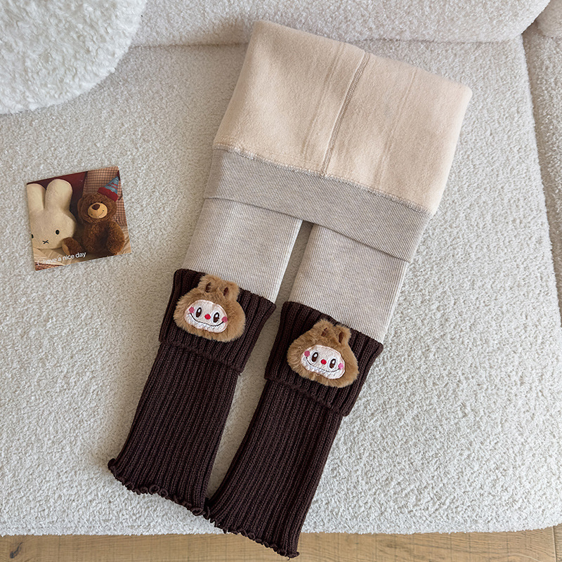 Bērnu siltas zeķbikses ar integrētām zeķēm ziemai, džakarda adījums