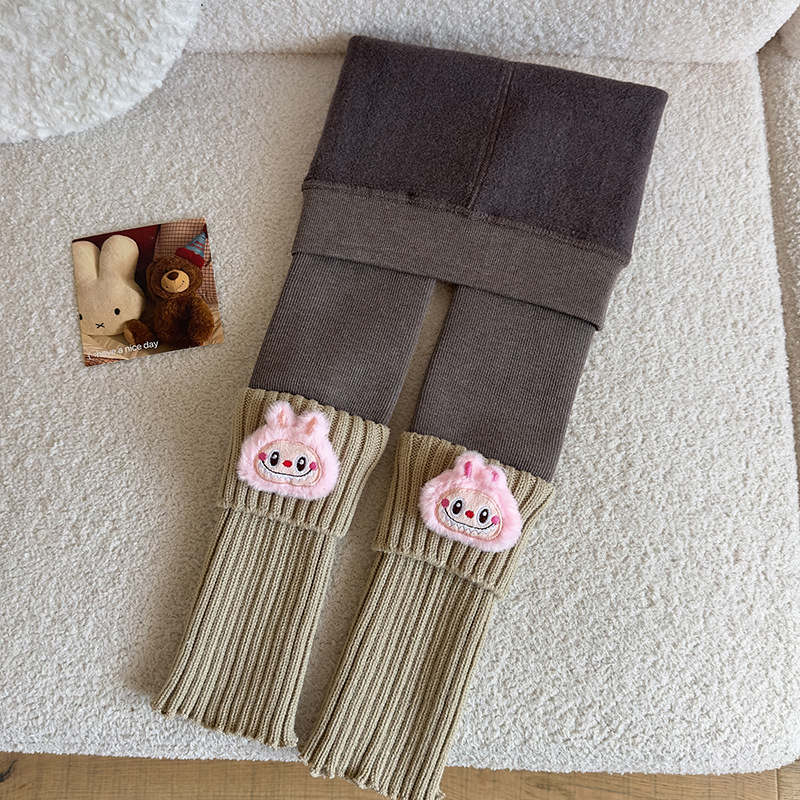 Bērnu siltas zeķbikses ar integrētām zeķēm ziemai, džakarda adījums