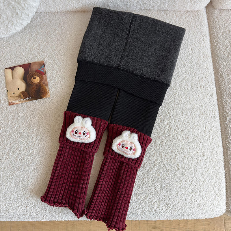 Bērnu siltas zeķbikses ar integrētām zeķēm ziemai, džakarda adījums