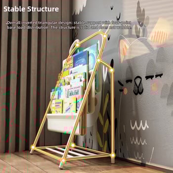 Vaikų knygų stovas — šiuolaikiškas minimalistinis dizainas (Modelis: w820; Medžiaga: geležies meno; Apdirbimas: pritaikytas pagal brėžinius; Apdaila: kepimo dažai)