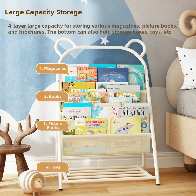 Bērnu grāmatu plaukts — mūsdienīgs minimālisma dizains (Modelis: w820; Materiāls: dzelzs māksla; Apstrāde: pielāgota pēc rasējumiem; Pārklājums: cepjamā krāsošana)