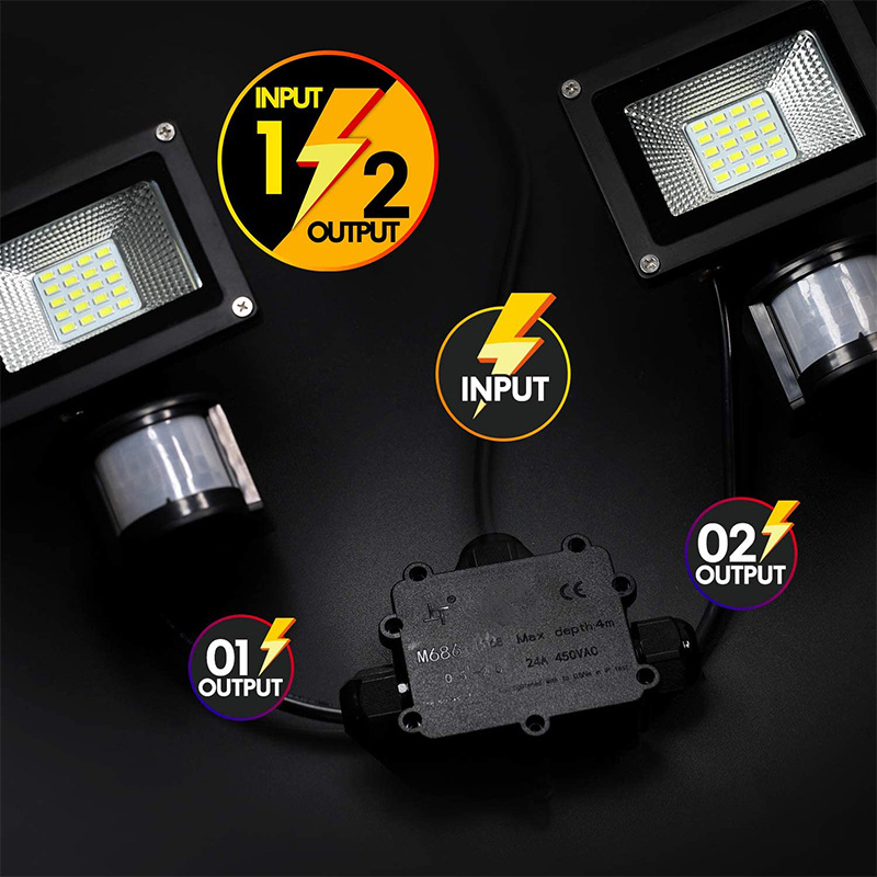 Greenway LED zatvorena plastična vodootporna kutija za spojnice tipa T, 1 ulaz 2 izlaza, IP68 za vanjsku rasvjetu i distribuciju cestovne signalizacije