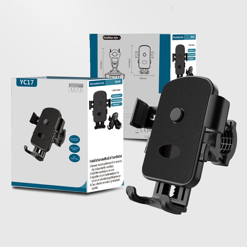 Telefono laikiklis motociklui ir dviračiams, atsparus vandeniui ir smūgiams, snap-on tvirtinimas, modelis YC17, suderinamas su galiniu veidrodžiu