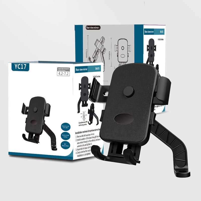 Telefono laikiklis motociklui ir dviračiams, atsparus vandeniui ir smūgiams, snap-on tvirtinimas, modelis YC17, suderinamas su galiniu veidrodžiu