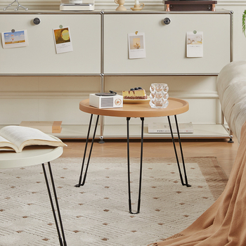 Сгъваема кръгла пластмасова странична маса с метална рамка за дневна и спалня