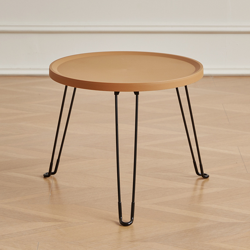 Сгъваема кръгла пластмасова странична маса с метална рамка за дневна и спалня