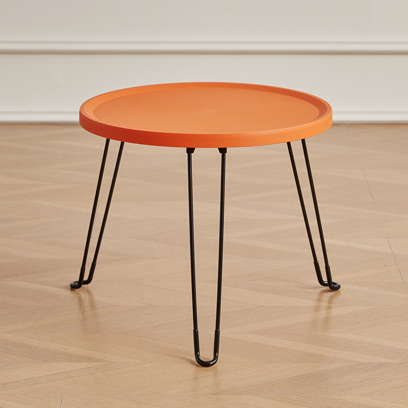 Сгъваема кръгла пластмасова странична маса с метална рамка за дневна и спалня