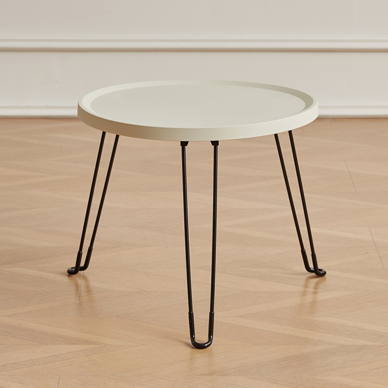 Сгъваема кръгла пластмасова странична маса с метална рамка за дневна и спалня