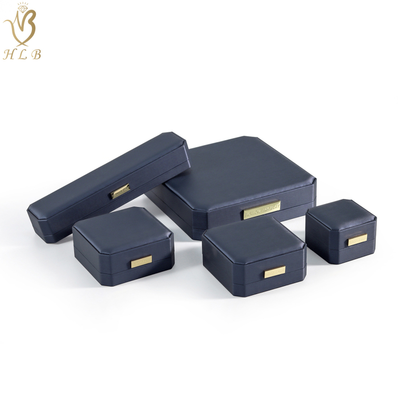 Cutie octagonală din piele șlefuită, design etichetă aurie, ambalaj pentru bijuterii, brand Huali Bao