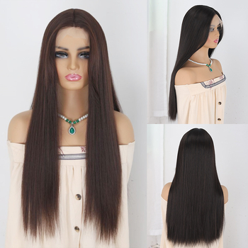 Parūka SZ-22 no Xinyi: gara taisnas mati ar sānu bangs, pilnīgi rokām adīta, augstas temperatūras vads