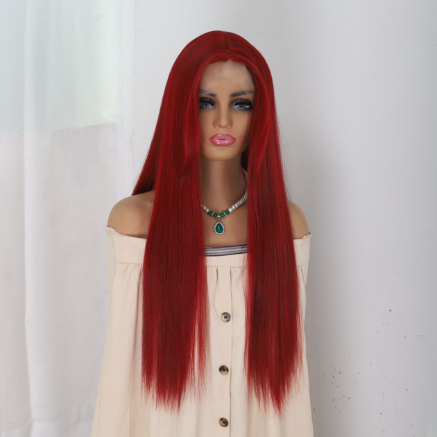 Parūka SZ-22 no Xinyi: gara taisnas mati ar sānu bangs, pilnīgi rokām adīta, augstas temperatūras vads