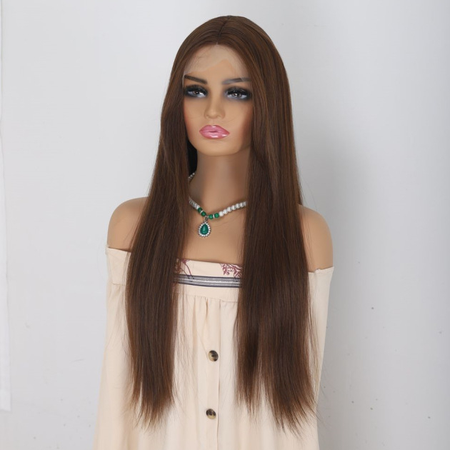 Parūka SZ-22 no Xinyi: gara taisnas mati ar sānu bangs, pilnīgi rokām adīta, augstas temperatūras vads