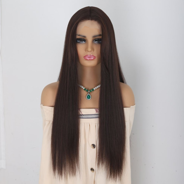 Parūka SZ-22 no Xinyi: gara taisnas mati ar sānu bangs, pilnīgi rokām adīta, augstas temperatūras vads