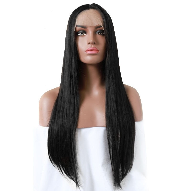 Parūka SZ-22 no Xinyi: gara taisnas mati ar sānu bangs, pilnīgi rokām adīta, augstas temperatūras vads