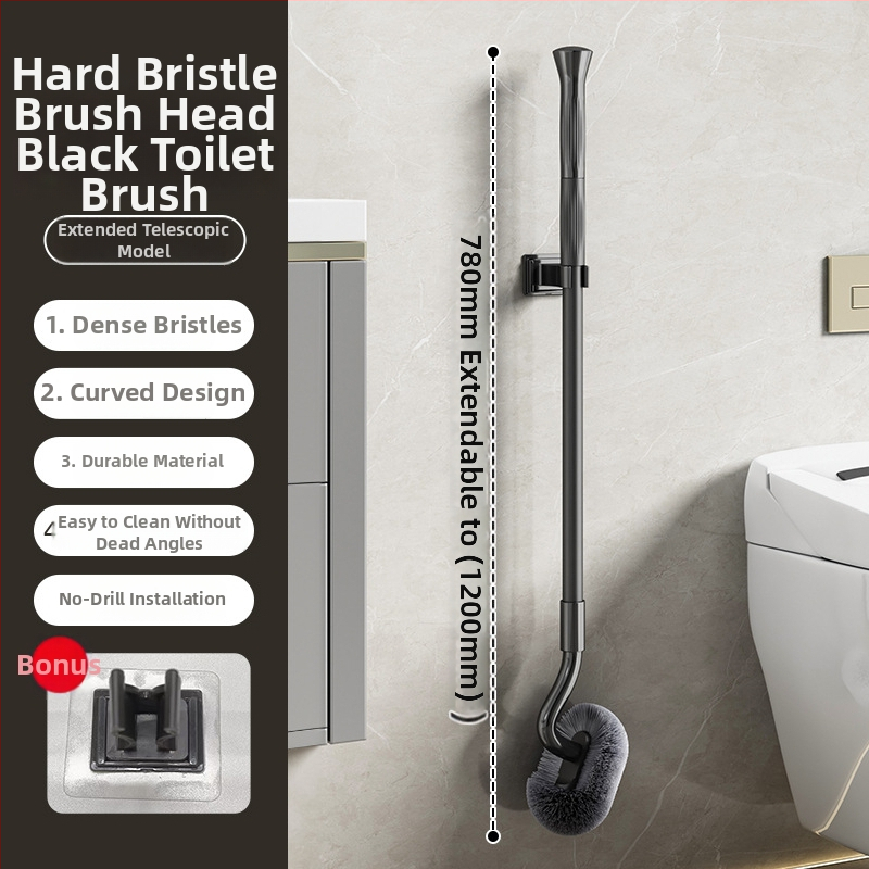 S-formos teleskopinis sieninis klozeto šepetėlis, skirtas squat tualetėms, nerūdijančio plieno, be mirštančių kampų