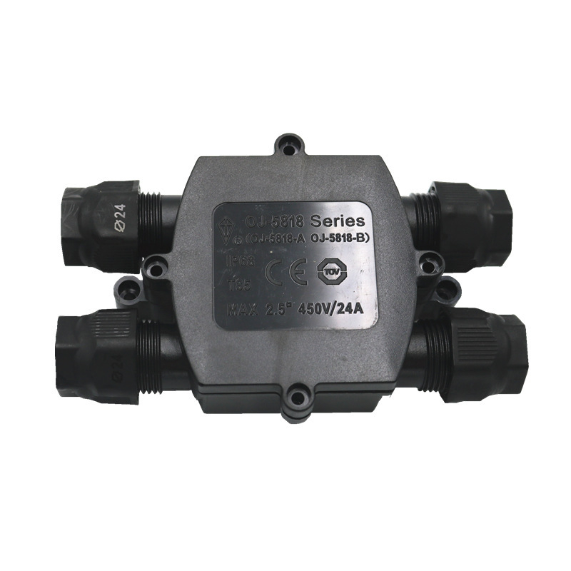 IP68 vandens atspari jungčių dėžė su dviem įėjimais ir dviem išėjimais, 3 pozicijų terminalo blokas (lauko LED gatvių apšvietimui)