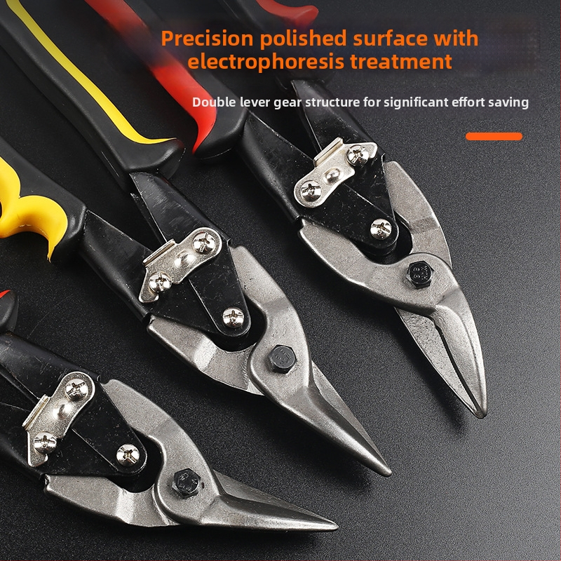 Xinton Industriālās Daudzfunkcionālās Metāla Šķēres – Smagas lidmašīnu šķēres ar nerūsējošā tērauda asmeņiem, piemērotas alumīnija plāksnēm un vieglām tērauda konstrukcijām