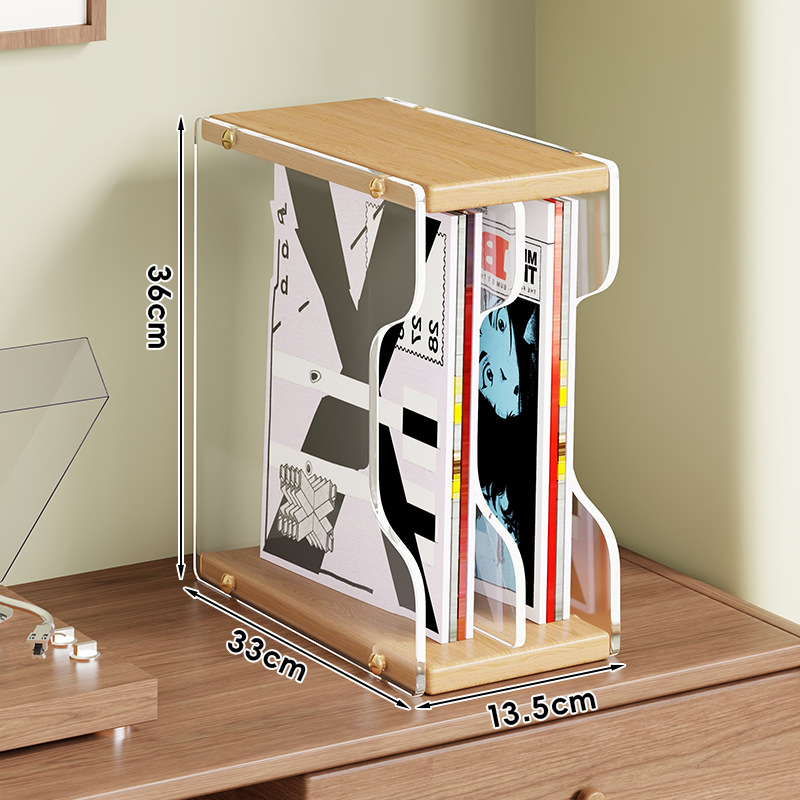 Vinilo įrašų laikymo laikiklis iš MDF ir akrilo, šiuolaikiškas minimalistinis dizainas, modelis 2218083829504804096, daugiafunkcinis